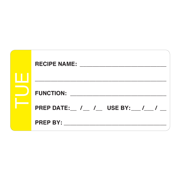 50mm x 98mm - Removable - Tuesday - Yellow - 1000 Labels Per Roll