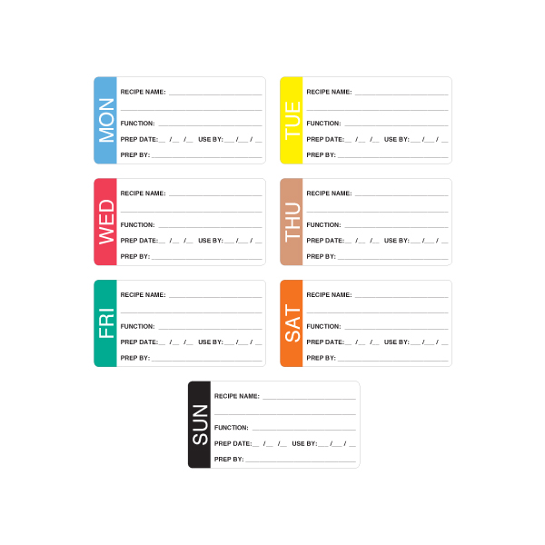 50mm x 98mm - Removable - All Colours/Days - 1000 Labels Per Roll