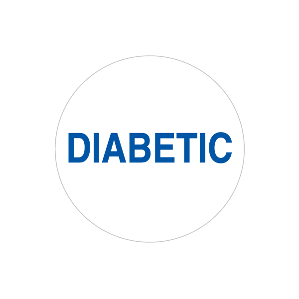 23mm Removable White Circle Label - Printed DIABETIC in Reflex Blue - Roll 1000