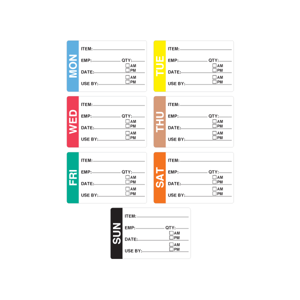 Prep Label - 47mm x 73mm - Removable - All Days/Colours - 500 Labels per Roll - 38mm Core