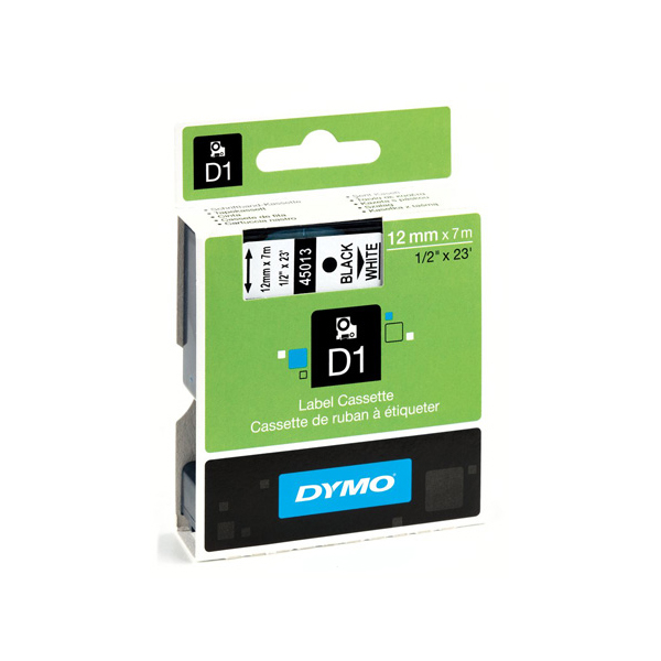 DYMO® D1 Label Cassette / 12mm x 7m / White on Clear